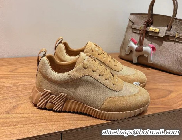 Popular Style Hermes Bouncing Sneakers in Cotton Canvas and Suede Light Brown 1222080 2026