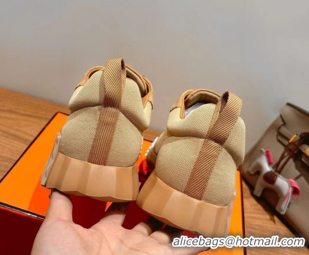 Popular Style Hermes Bouncing Sneakers in Cotton Canvas and Suede Light Brown 1222080 2026