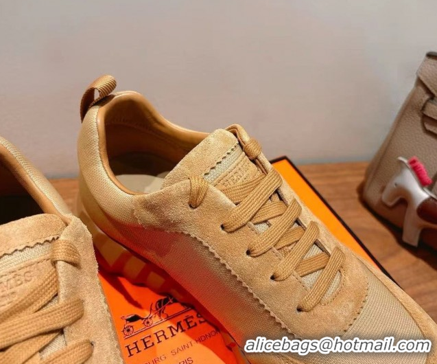 Popular Style Hermes Bouncing Sneakers in Cotton Canvas and Suede Light Brown 1222080 2026