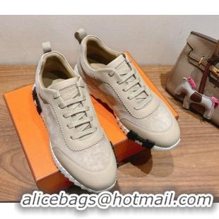 Perfect Hermes Bouncing Sneakers in Leather and Suede Beige/Grey 1222081 2026