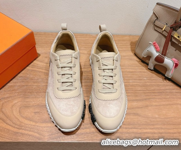Perfect Hermes Bouncing Sneakers in Leather and Suede Beige/Grey 1222081 2026