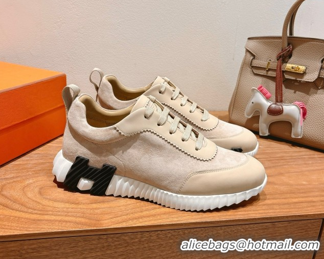 Perfect Hermes Bouncing Sneakers in Leather and Suede Beige/Grey 1222081 2026