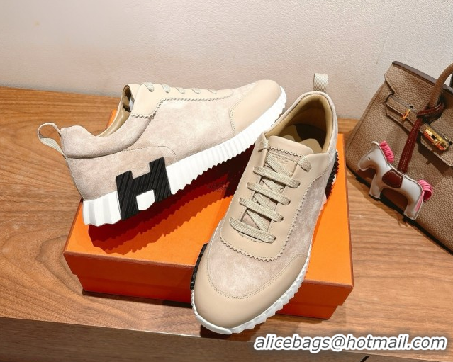 Perfect Hermes Bouncing Sneakers in Leather and Suede Beige/Grey 1222081 2026