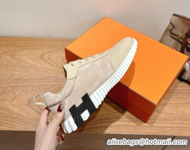 Perfect Hermes Bouncing Sneakers in Leather and Suede Beige/Grey 1222081 2026
