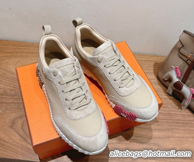 Purchase Hermes Bouncing Sneakers in Leather and Suede Light Beige 1222083 2026