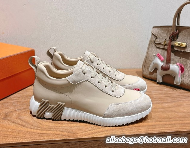 Purchase Hermes Bouncing Sneakers in Leather and Suede Light Beige 1222083 2026