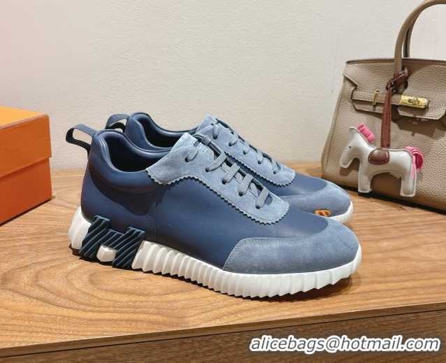 Good Quality Hermes Bouncing Sneakers in Leather and Suede Dark Blue 1222084 2026