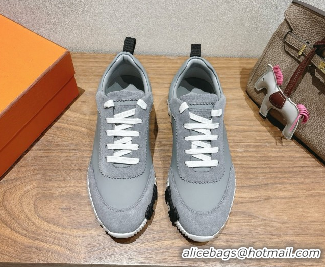 Luxurious Hermes Bouncing Sneakers in Leather and Suede Grey 1222085 2026