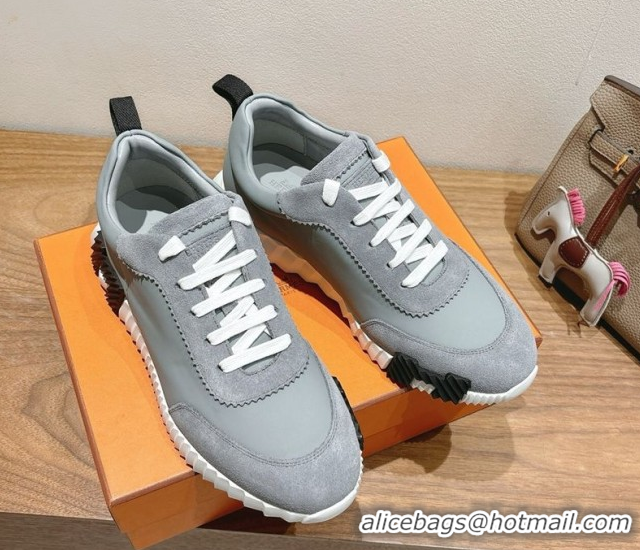 Luxurious Hermes Bouncing Sneakers in Leather and Suede Grey 1222085 2026