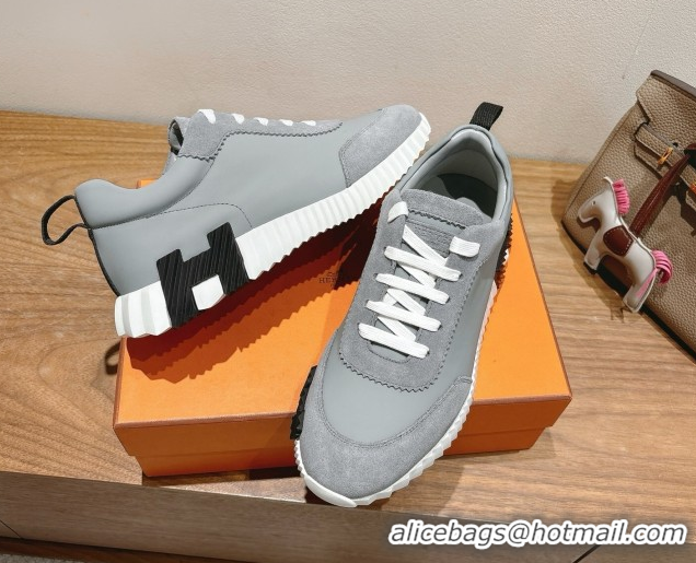 Luxurious Hermes Bouncing Sneakers in Leather and Suede Grey 1222085 2026