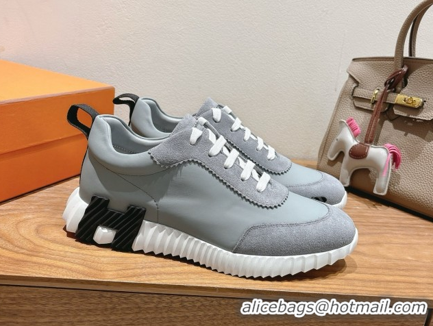 Luxurious Hermes Bouncing Sneakers in Leather and Suede Grey 1222085 2026