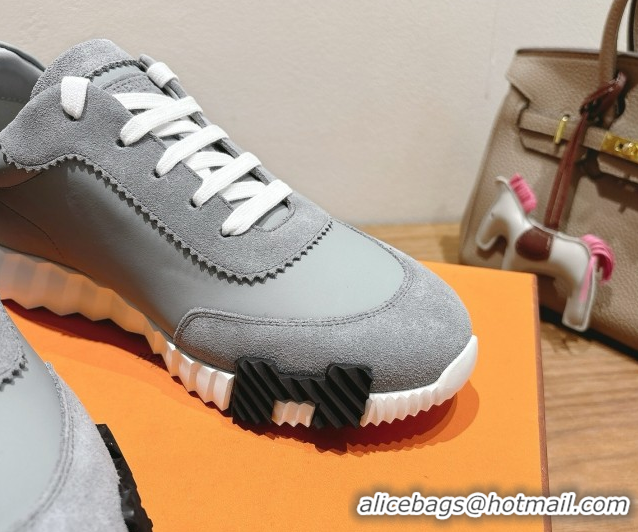 Luxurious Hermes Bouncing Sneakers in Leather and Suede Grey 1222085 2026