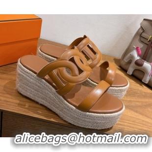Big Discount Hermes Lipari Wedge Slides Sandal in Calfskin Leather Brown 1222086 2026