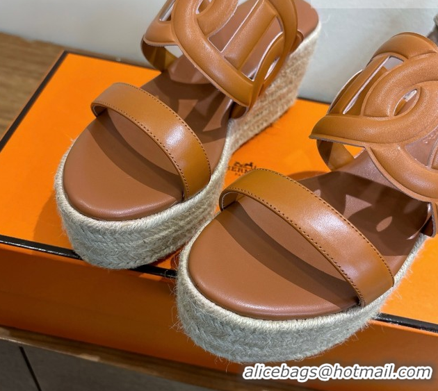 Big Discount Hermes Lipari Wedge Slides Sandal in Calfskin Leather Brown 1222086 2026