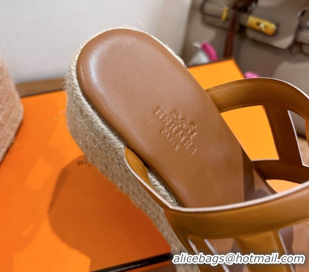 Big Discount Hermes Lipari Wedge Slides Sandal in Calfskin Leather Brown 1222086 2026