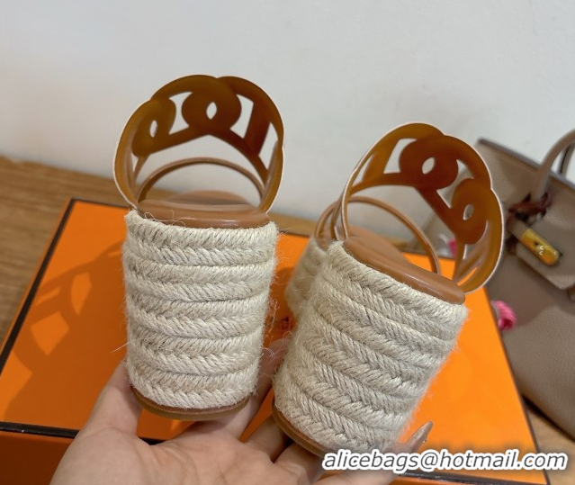 Big Discount Hermes Lipari Wedge Slides Sandal in Calfskin Leather Brown 1222086 2026