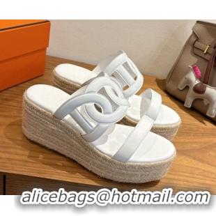 Super Quality Hermes Lipari Wedge Slides Sandal in Calfskin Leather White 1222087 2026