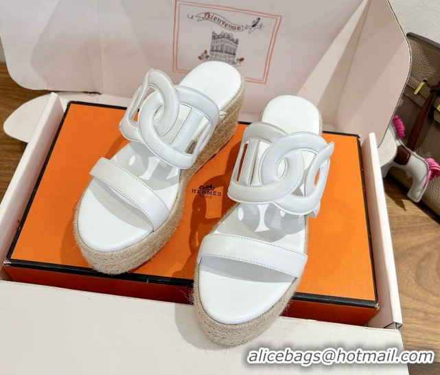 Super Quality Hermes Lipari Wedge Slides Sandal in Calfskin Leather White 1222087 2026