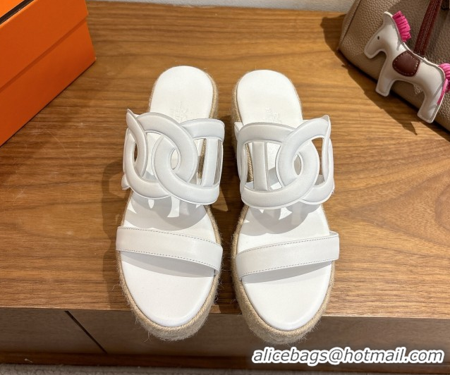 Super Quality Hermes Lipari Wedge Slides Sandal in Calfskin Leather White 1222087 2026