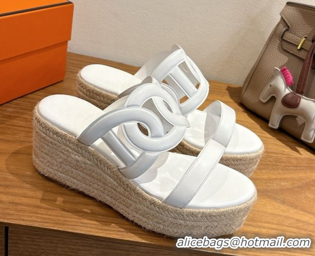 Super Quality Hermes Lipari Wedge Slides Sandal in Calfskin Leather White 1222087 2026