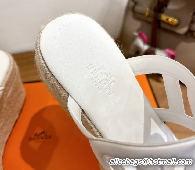 Super Quality Hermes Lipari Wedge Slides Sandal in Calfskin Leather White 1222087 2026