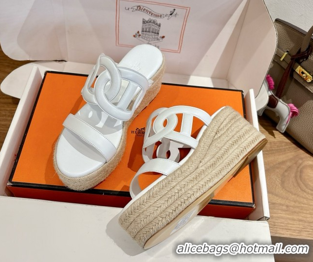 Super Quality Hermes Lipari Wedge Slides Sandal in Calfskin Leather White 1222087 2026