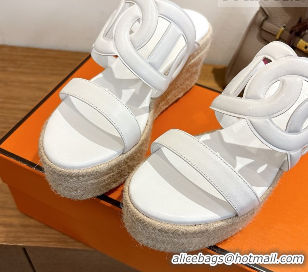 Super Quality Hermes Lipari Wedge Slides Sandal in Calfskin Leather White 1222087 2026