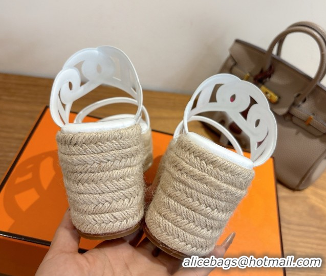 Super Quality Hermes Lipari Wedge Slides Sandal in Calfskin Leather White 1222087 2026