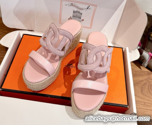 Classic Practical Hermes Lipari Wedge Slides Sandal in Suede and Leather Light Pink 1222088 2026