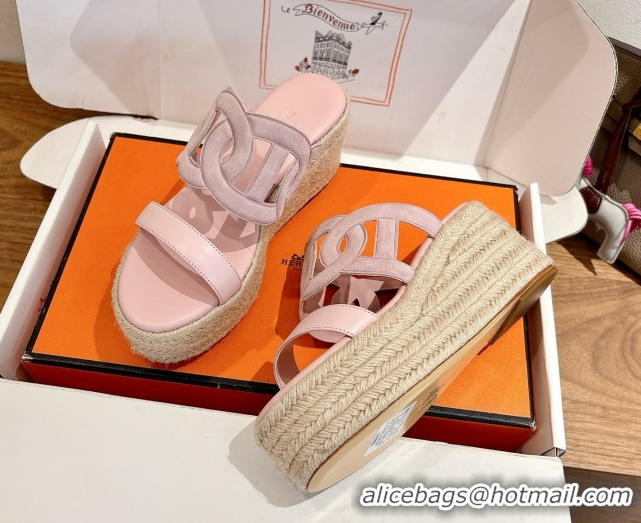 Classic Practical Hermes Lipari Wedge Slides Sandal in Suede and Leather Light Pink 1222088 2026