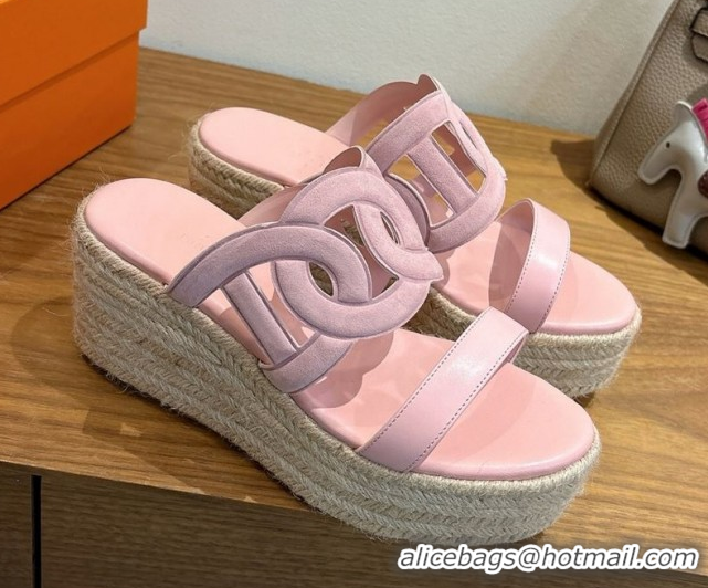 Classic Practical Hermes Lipari Wedge Slides Sandal in Suede and Leather Light Pink 1222088 2026