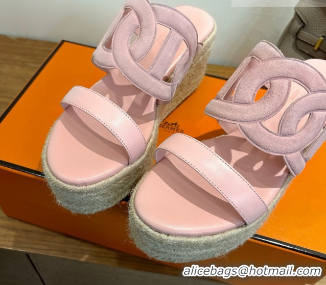 Classic Practical Hermes Lipari Wedge Slides Sandal in Suede and Leather Light Pink 1222088 2026