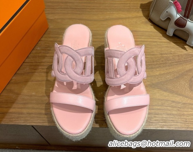 Classic Practical Hermes Lipari Wedge Slides Sandal in Suede and Leather Light Pink 1222088 2026