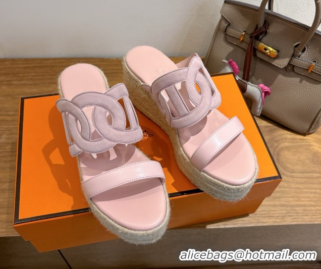Classic Practical Hermes Lipari Wedge Slides Sandal in Suede and Leather Light Pink 1222088 2026