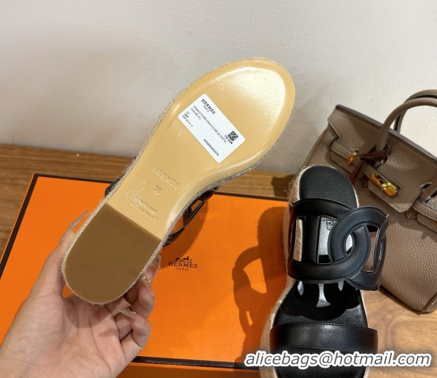 Good Taste Hermes Lipari Wedge Slides Sandal in Calfskin Leather Black 1222089 2026