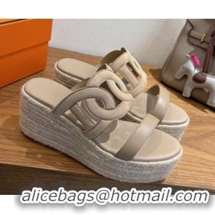 Good Product Hermes Lipari Wedge Slides Sandal in Suede and Leather Beige 1222090 2026