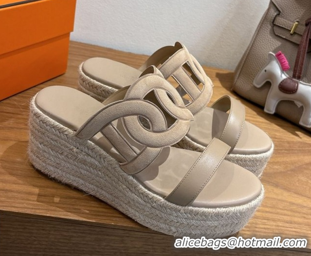 Good Product Hermes Lipari Wedge Slides Sandal in Suede and Leather Beige 1222090 2026