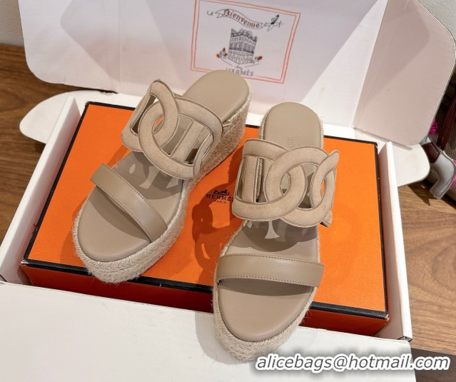 Good Product Hermes Lipari Wedge Slides Sandal in Suede and Leather Beige 1222090 2026