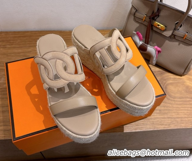Good Product Hermes Lipari Wedge Slides Sandal in Suede and Leather Beige 1222090 2026