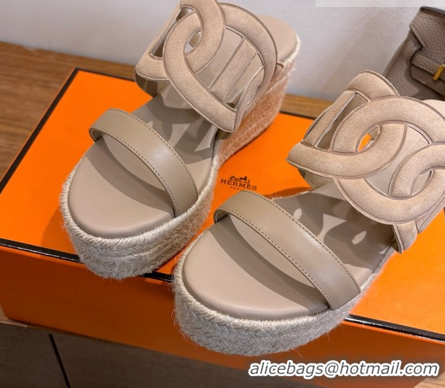 Good Product Hermes Lipari Wedge Slides Sandal in Suede and Leather Beige 1222090 2026