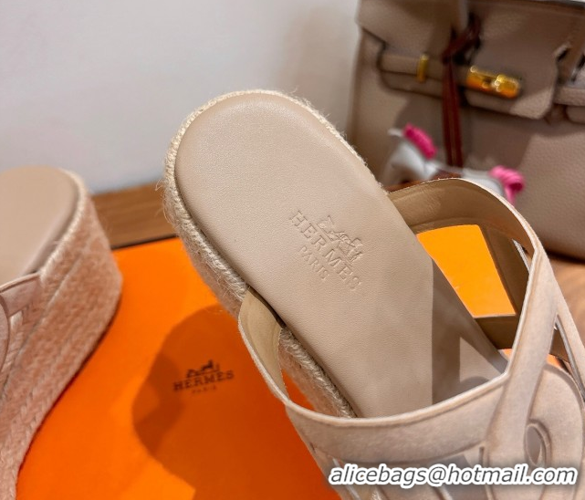 Good Product Hermes Lipari Wedge Slides Sandal in Suede and Leather Beige 1222090 2026