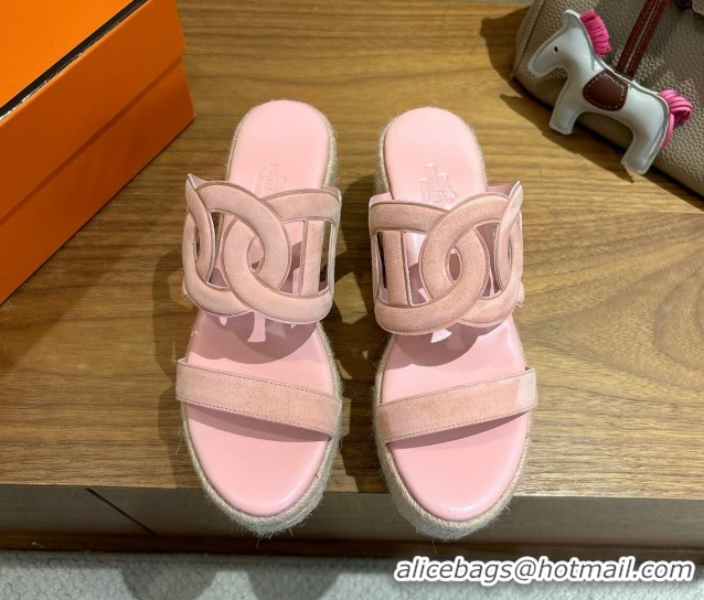 Best Price Hermes Lipari Wedge Slides Sandal in Suede Light Pink 1222091 2026