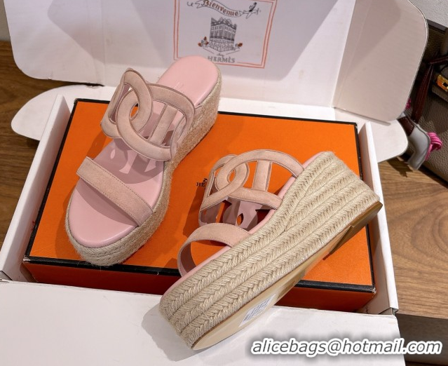 Best Price Hermes Lipari Wedge Slides Sandal in Suede Light Pink 1222091 2026