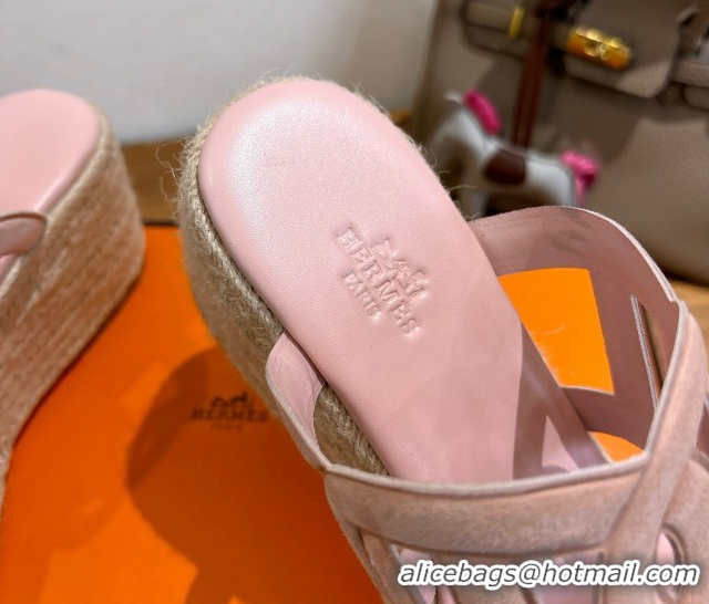 Best Price Hermes Lipari Wedge Slides Sandal in Suede Light Pink 1222091 2026