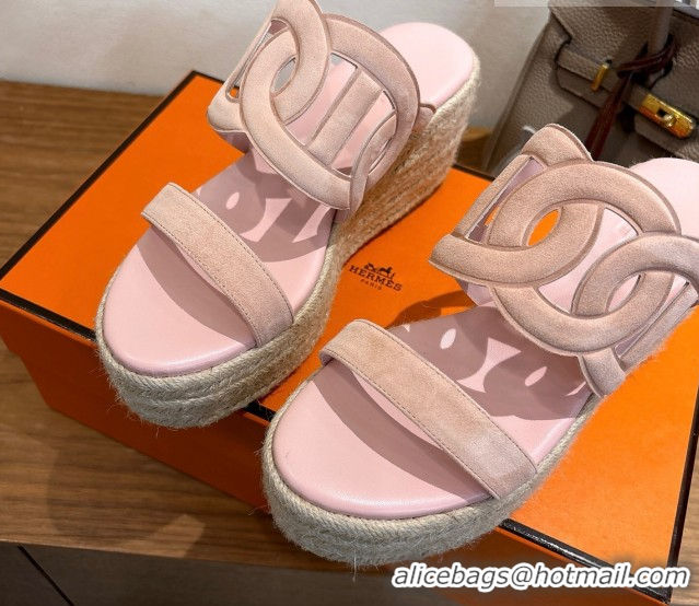 Best Price Hermes Lipari Wedge Slides Sandal in Suede Light Pink 1222091 2026