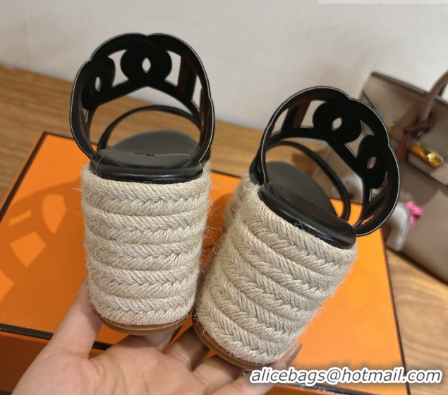 Top Quality Hermes Lipari Wedge Slides Sandal in Suede Black 1222092 2026