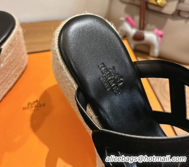 Top Quality Hermes Lipari Wedge Slides Sandal in Suede Black 1222092 2026