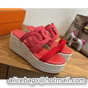 Affordable Price Hermes Lipari Wedge Slides Sandal in Suede Red 1222093 2026