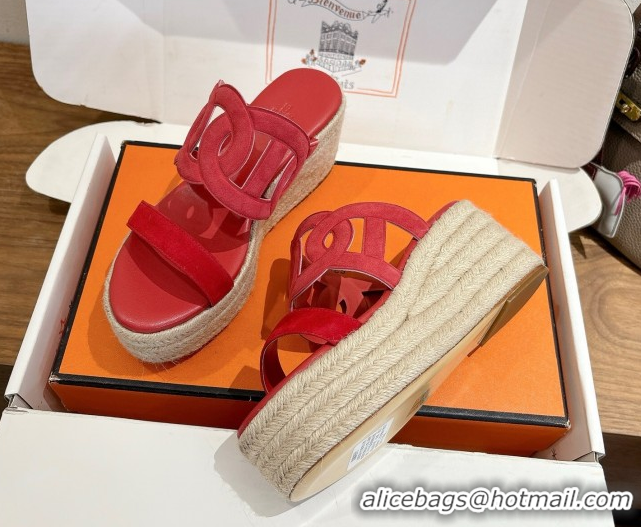 Affordable Price Hermes Lipari Wedge Slides Sandal in Suede Red 1222093 2026