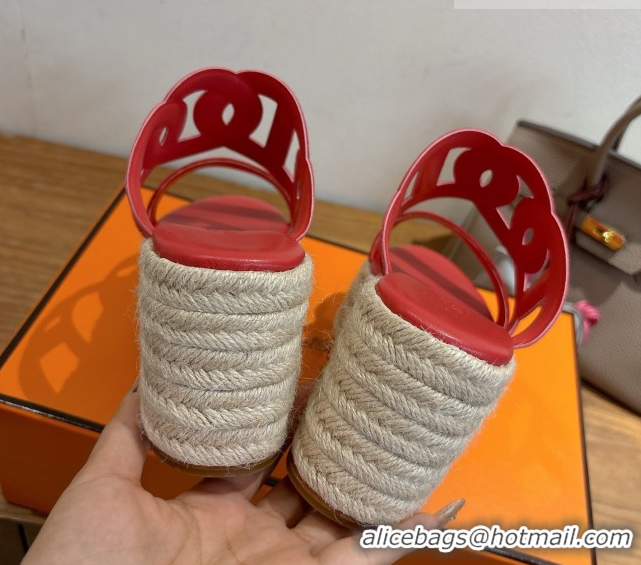 Affordable Price Hermes Lipari Wedge Slides Sandal in Suede Red 1222093 2026